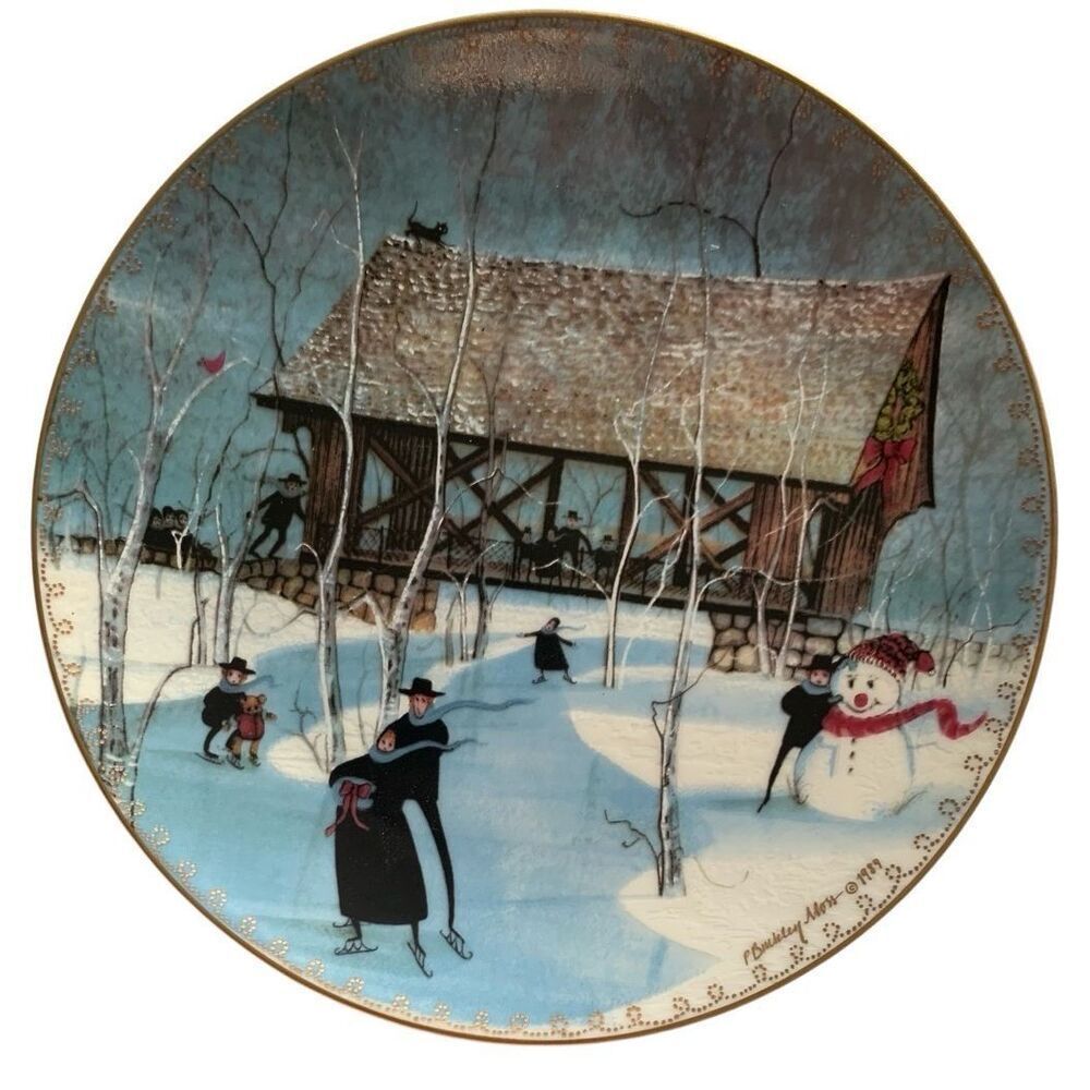 Anna Perenna P. Buckley Moss Winter The Four Seasons Plate Gold Vintage Plate